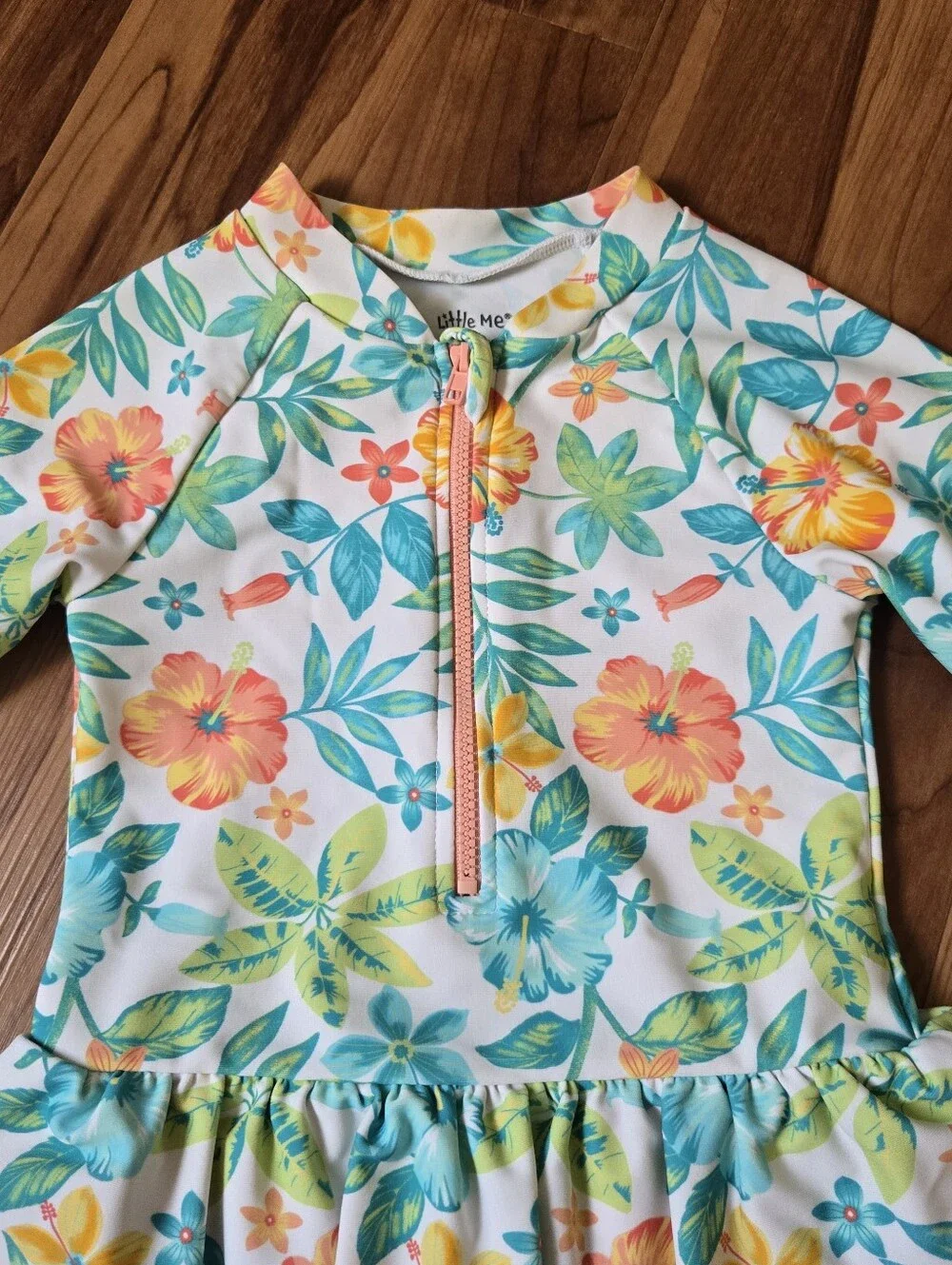 Little Me Girls 4T Hawaiian Floral One Piece Long Sleeve Rashguard EUC